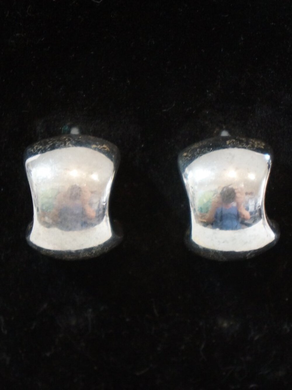 Vintage Silver Tone Puffy Crescent Moon Hoop Stud Earrings 3/4"